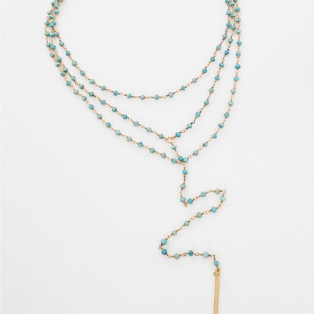 Triple Short Rosary W/ Spike in Gold and Turquoise